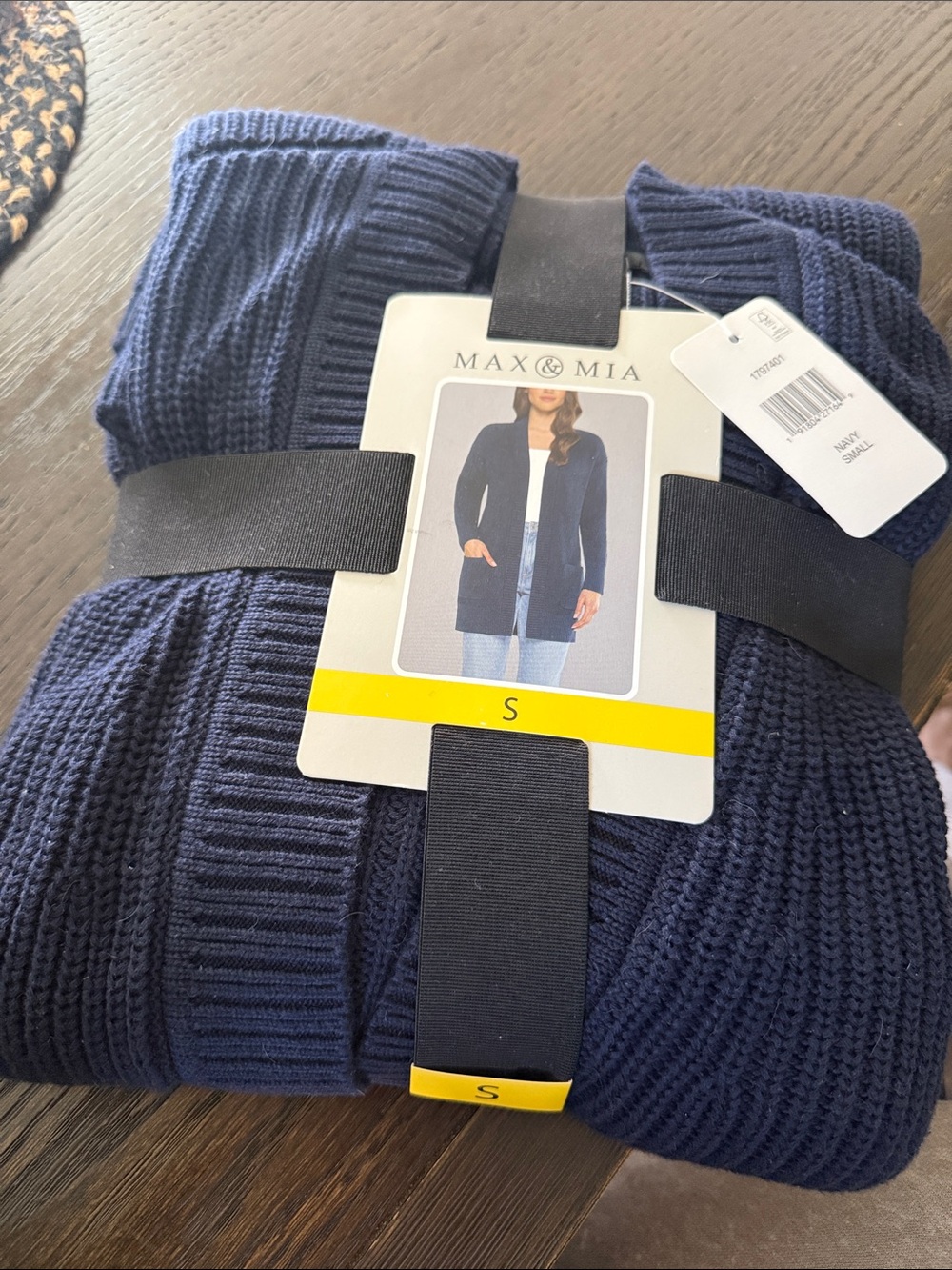 MIA Navy Ribbed Knit Open Cardigan